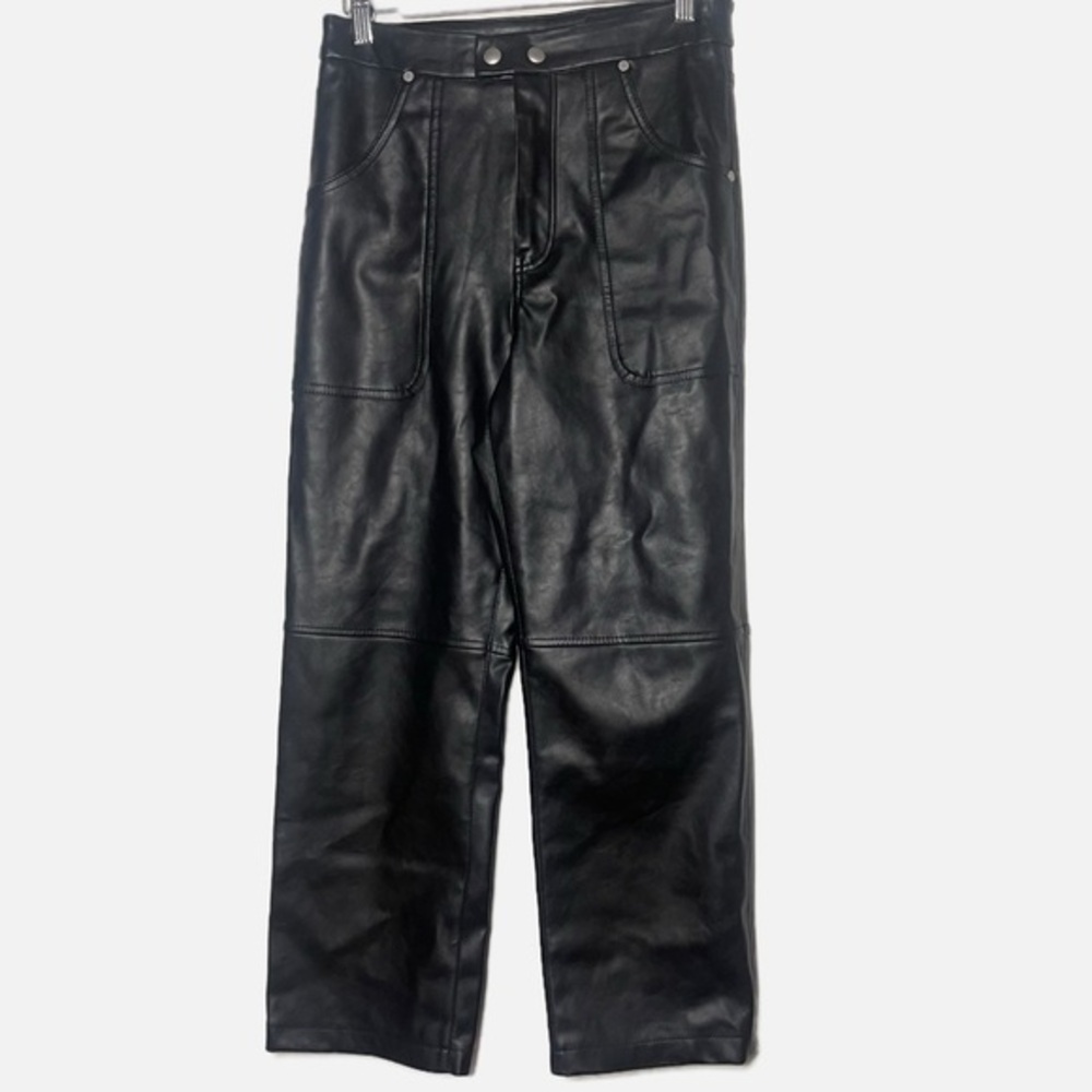 Revolve Blank NYC Womens Black faux Leather The Baxter High Rise Pants Size 27